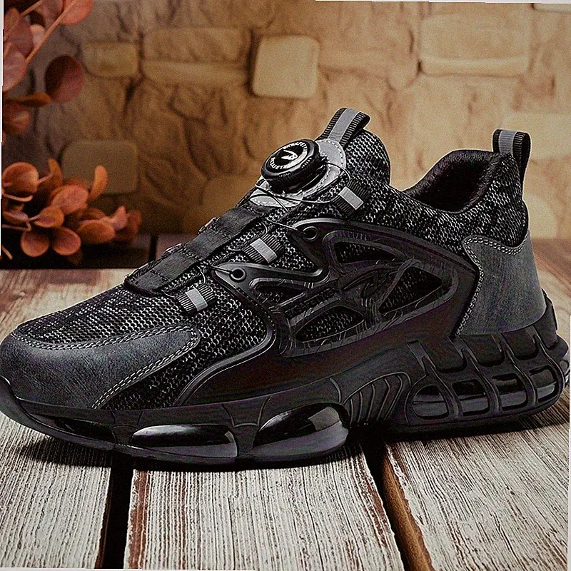 Men Lightweight Safety Shoes Steel Toe Cap Work Boots Rotating Buckle Breathable