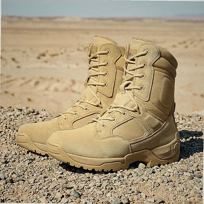Men Military Tactical Work Boots Side Zipper Motorcycle Hiking Combat Boots