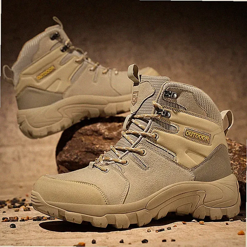 Men Mountaineering Boots Outdoor Non-Slip Casual Shoes Waterproof Sneakers Brown