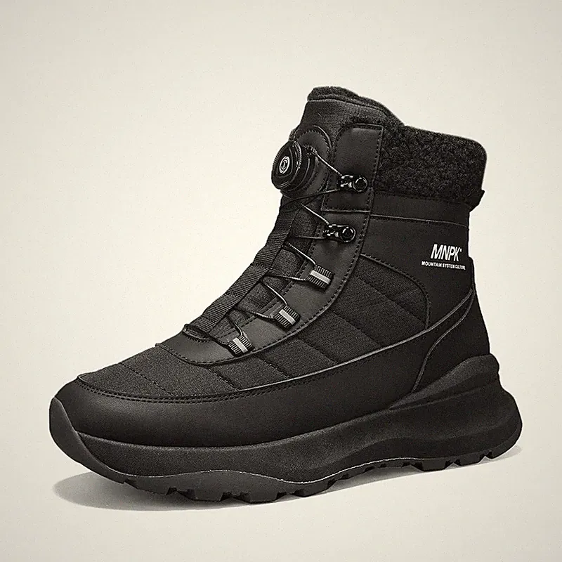 Men Outdoor Winter Warm Snow Boots Rotated Button Plush Hiking Shoes Waterproof