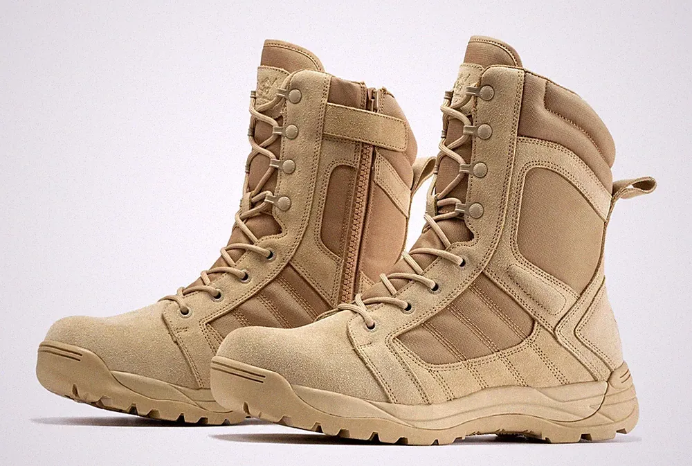 Men's 8-Inch Lightweight Tactical Military Hiking Boots with Side Zipper & Laces