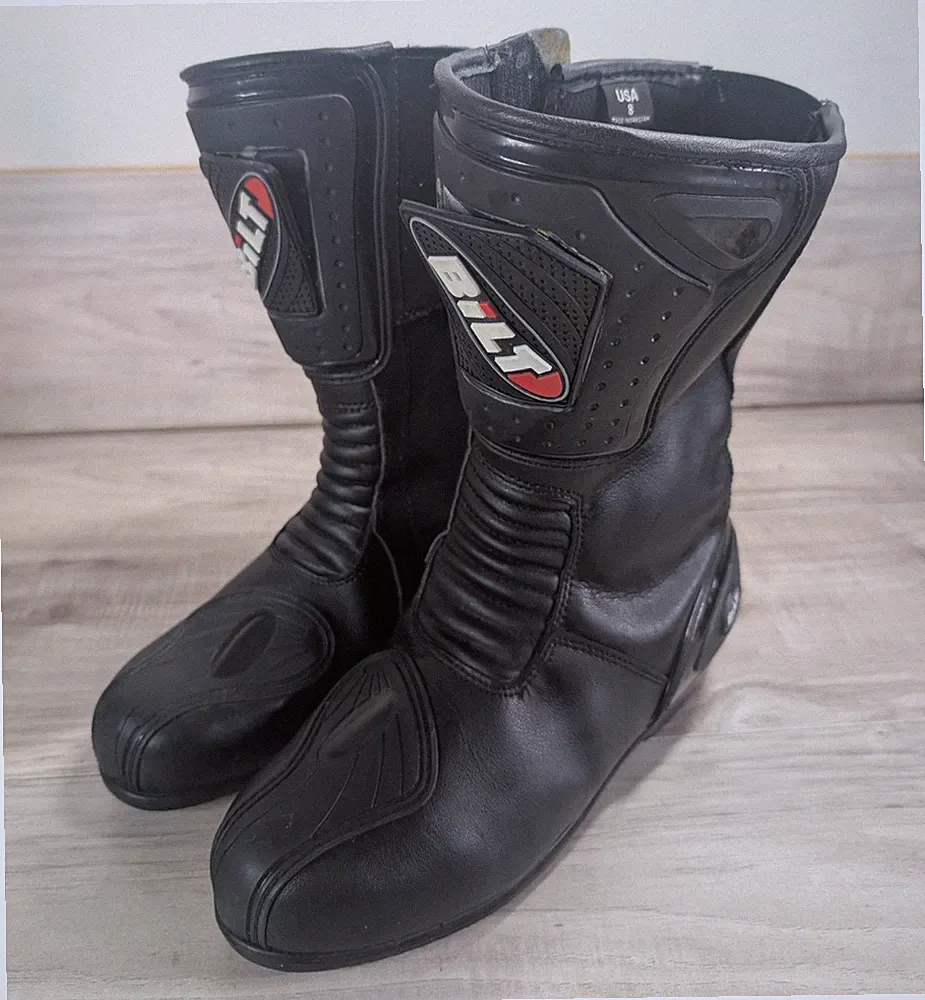 Men's BILT Motorcycle Armored Leather Boots Sz 8 Black ( READ )