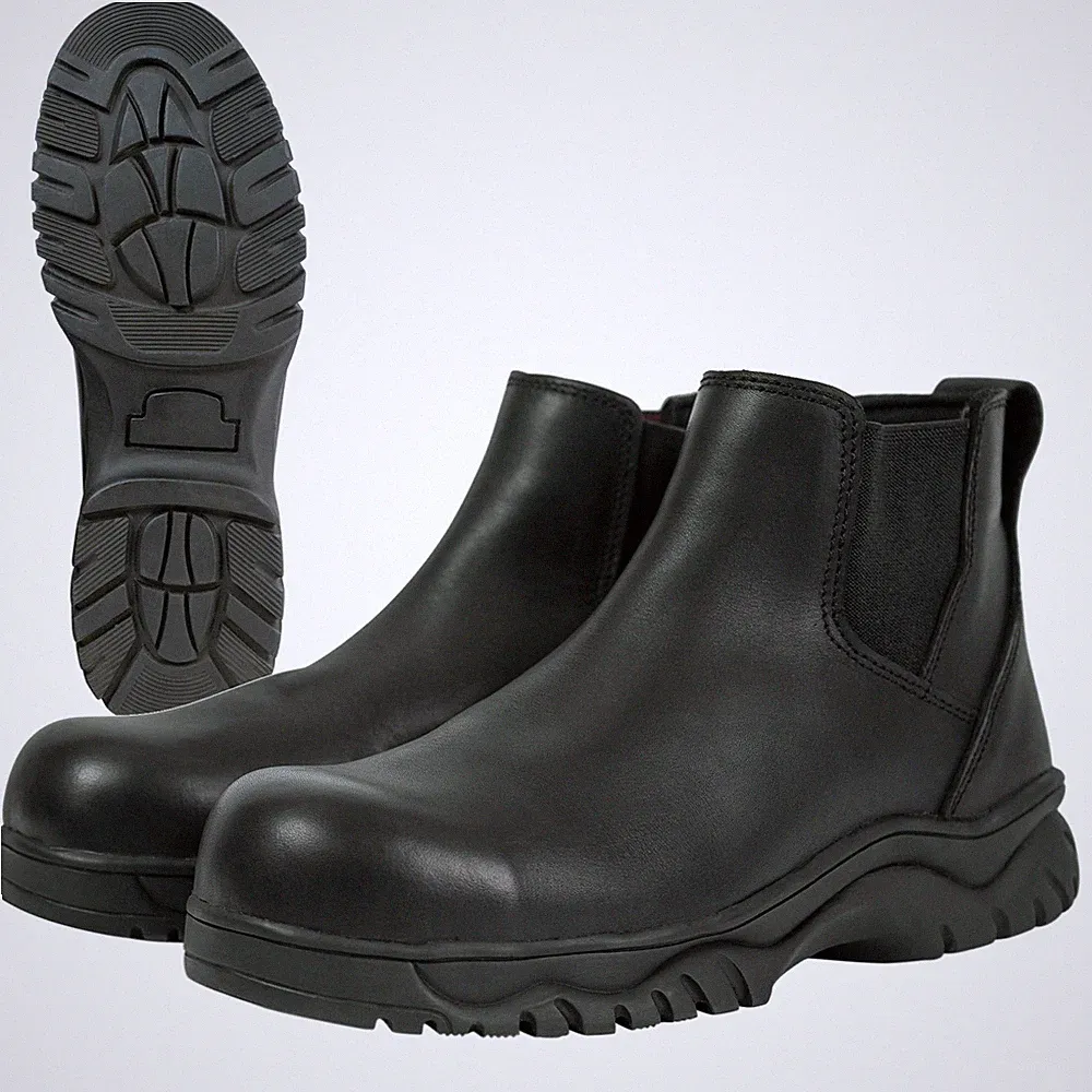 Men's Black Chelsea Work Boots - Slip-On Boot With Oil & Slip Resistant Sole