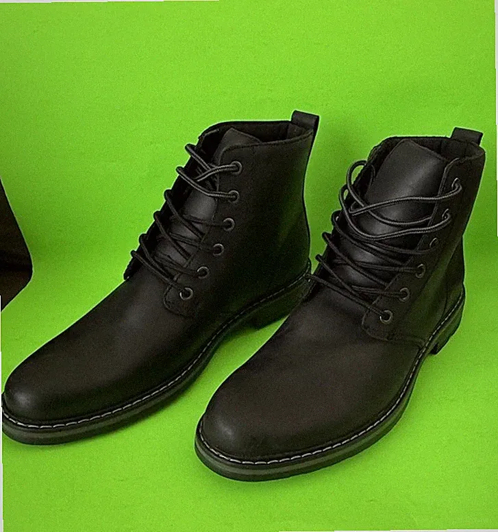 Men's Black Leather Lace-Up Motorcycle Boots - Size 11.5