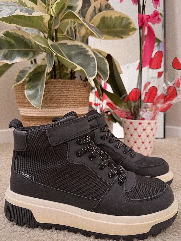 Men's Black Reflective Ankle Combat Boots Lace Up Hook & Loop Synthetic US 6
