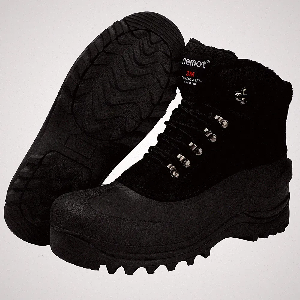 Men's Black Waterproof Winter Snow Boots Warm Outdoor Boots for Cold Weather