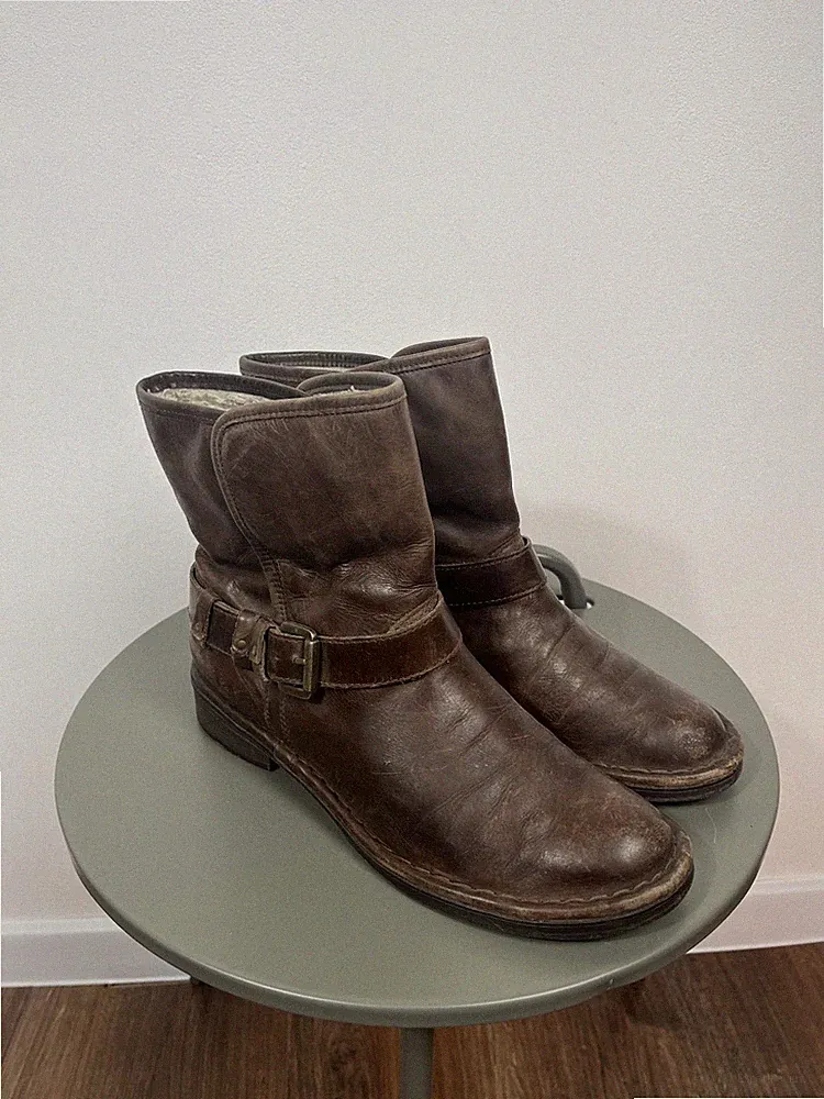Men’s Brown Leather Biker Ankle Boots with Buckle Strap EU 41.5
