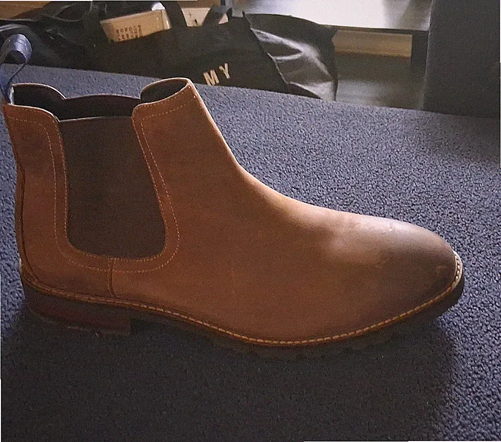 Men's Brown Leather Chelsea Ankle Boots, Elastic Gore Slip-On, Pull Tab
