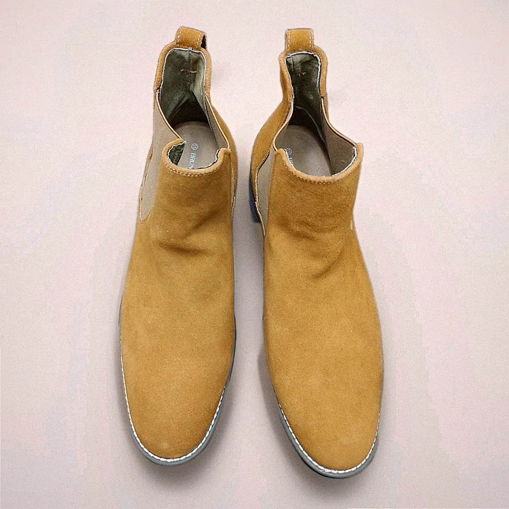 Men's Bruno Marc Chelsea Boots Sz. 15 Camel Tan Suede Leather Pull On Urban NWOT