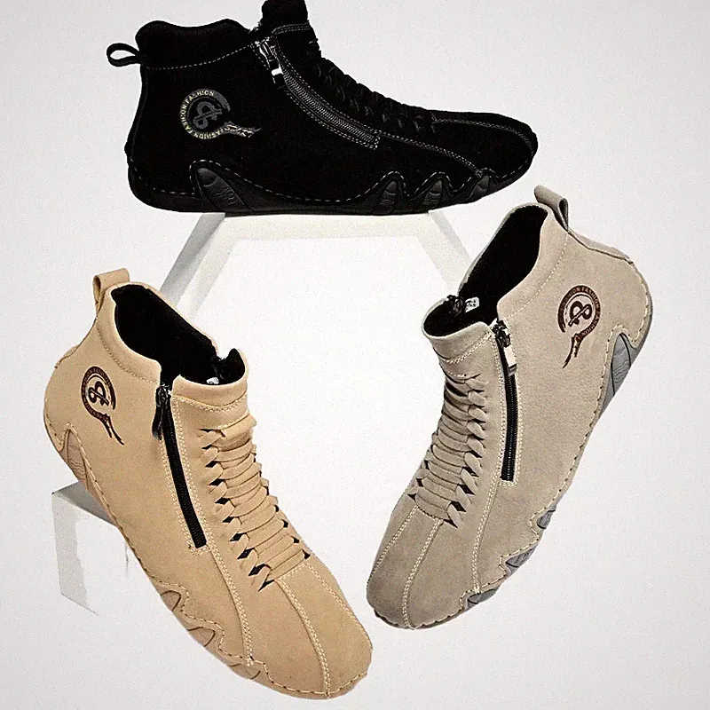 Men's Business Casual Shoes Mesh High-Top Hiking Shoes Waterproof Breathable