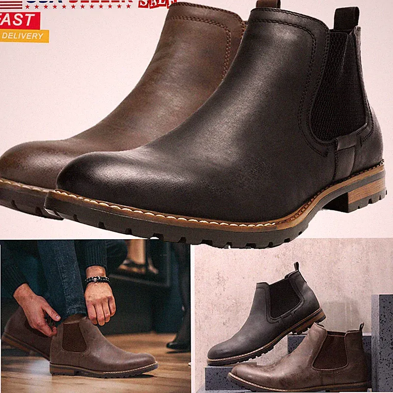 Men's Casual Chelsea Ankle Boots Classic Dress Party Slip On Shoes Size 6.5-15