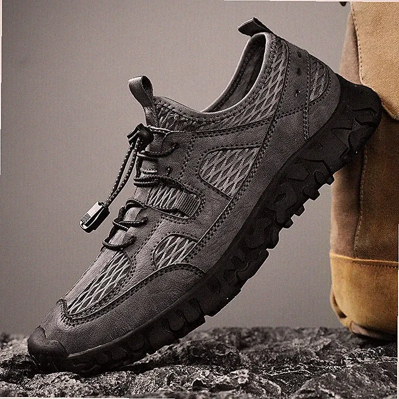Men's Casual Shoes Mesh Faux Leather Splice Round Toe Hiking Outdoor Sport 2022