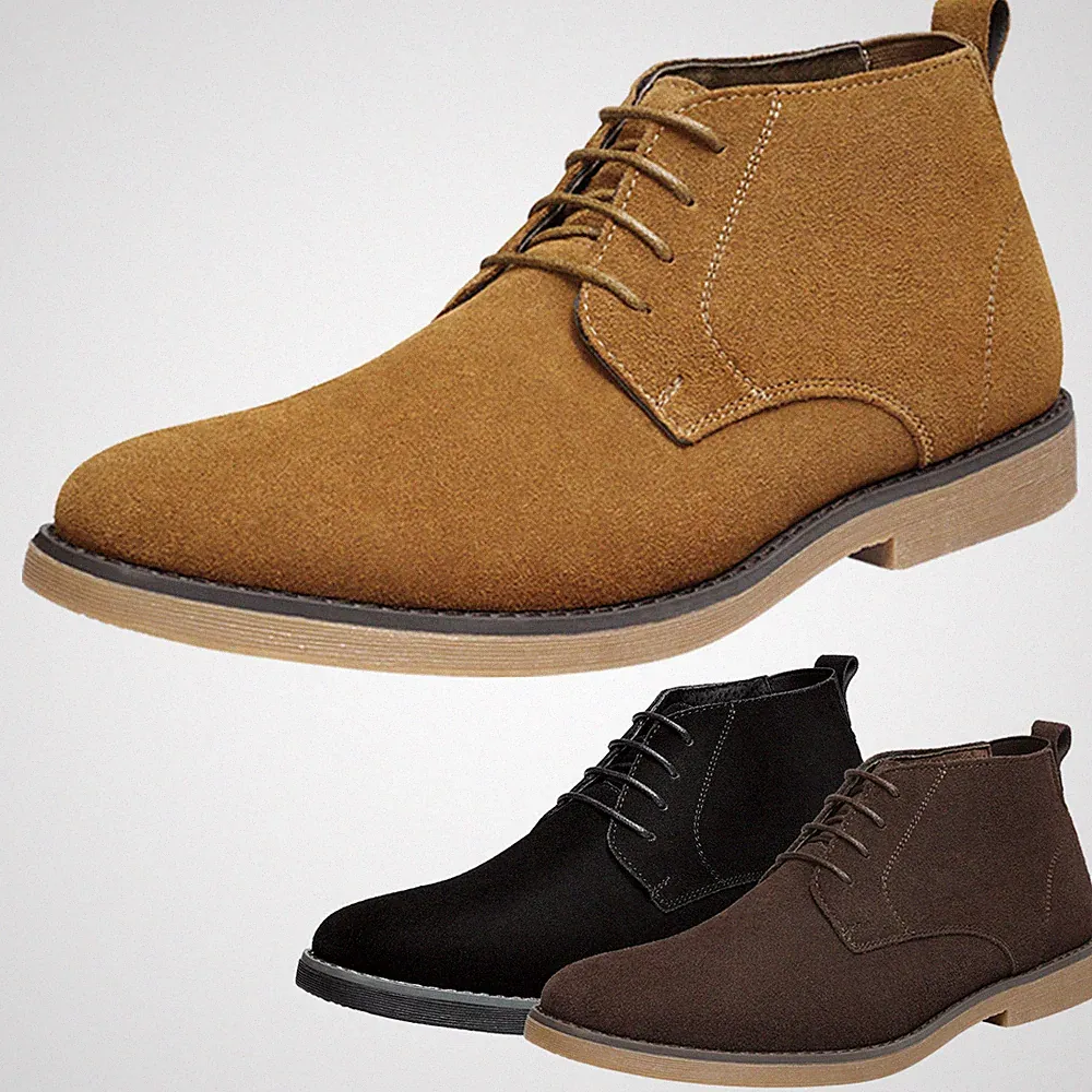 Men's Chukka Boots Suede Leather Lace Up Ankle Oxford Dress Boots Casual Boots