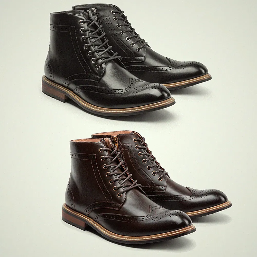 Men's Dress Ankle Motorcycle Boots Classic Wingtip Toe with Side Zipper 8-13