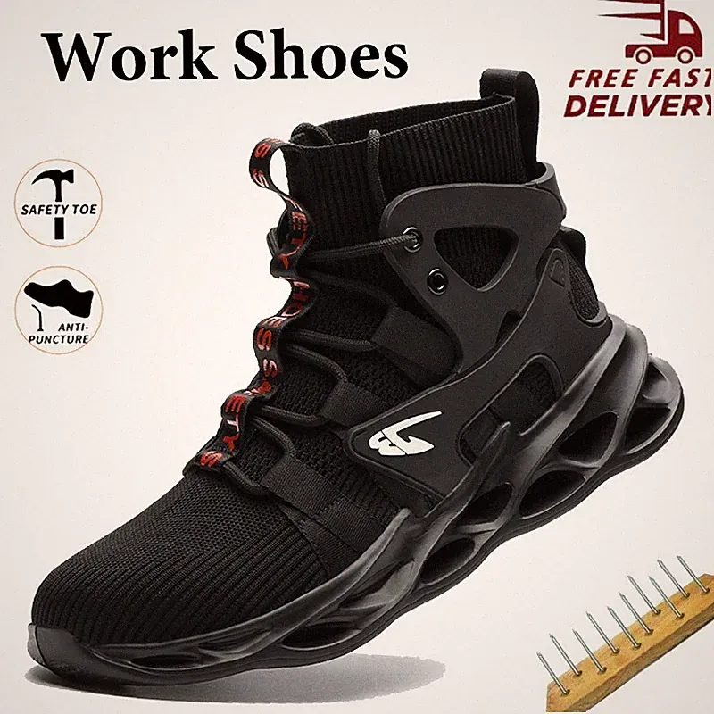 Men's Extra Wide Work Boots Breathable Steel Toe Safety Boots Hiking Sneakers