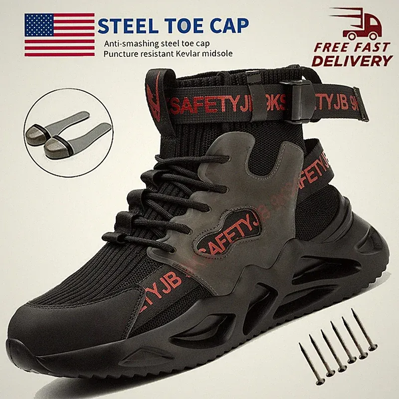 Men's Extra Wide Work Boots Breathable Steel Toe Safety Boots Hiking Sneakers US