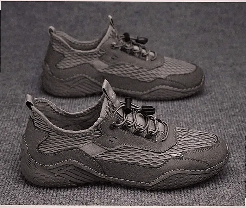 Men's Faux Leather Mesh Splice Lace-up Breathable Shoes Casual Outdoor Hiking SZ