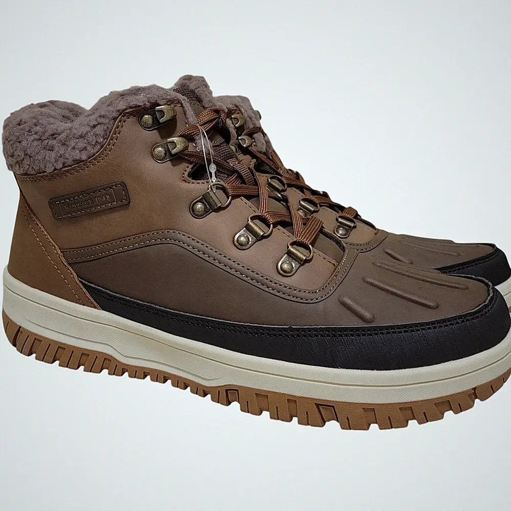 Men's Fleece Lined Fur Trim Hiking Boots Size US 9M Brown Weatherproof Larry