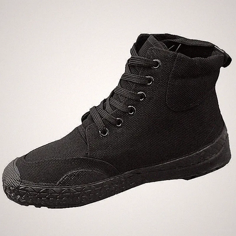 Men's Formal Work Black Flat Pump Canvas Hiking Work Combat Boots Outdoor Shoes