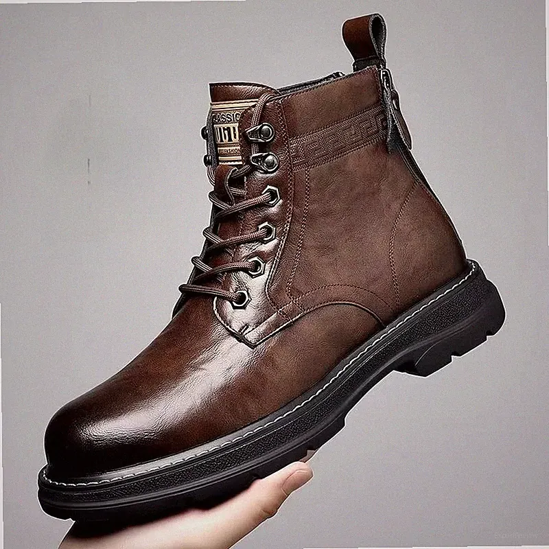 Men's Genuine Leather Ankle Boots Thick Sole Non Slip Moutain Snow Cotton Boots