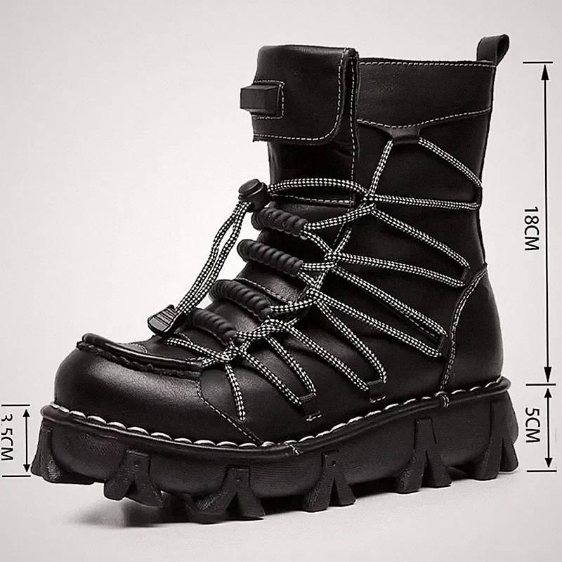 Men's Genuine Leather Boots Goth Punk Mid-calf Riding Western Motorcycle Shoes