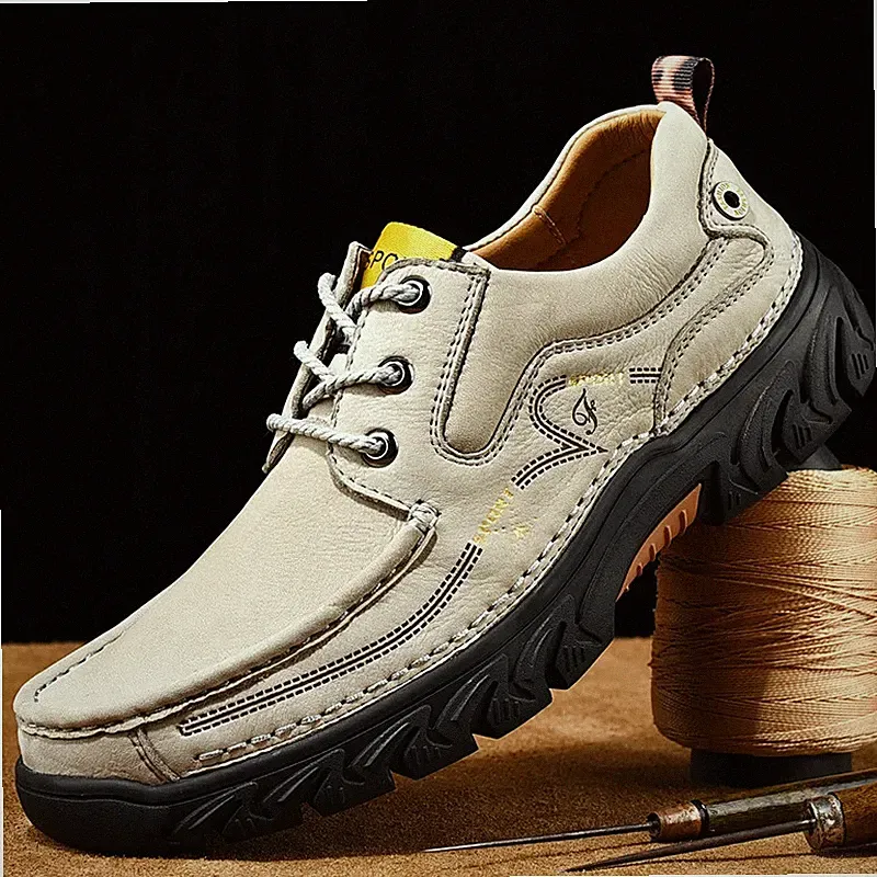 Men's Genuine Leather Hiking Shoes Non-slip Sport Walking Shoes Outdoor Sneakers