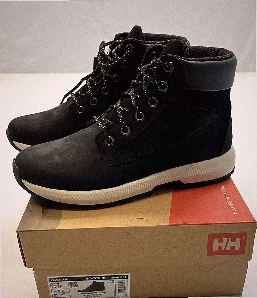Men's HELLY HANSEN Bowstring Primaloft Insulated Winter Boots BLACK/CREAM