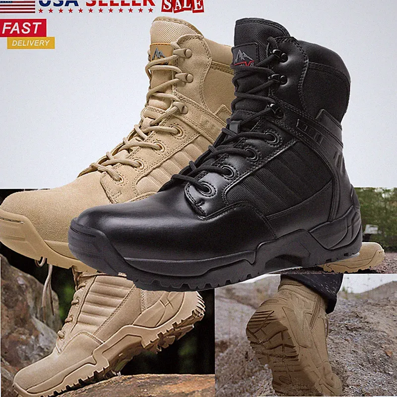 Men's High Side Zipper Military Tactical Work Boots Breathable Combat Boots 7-15