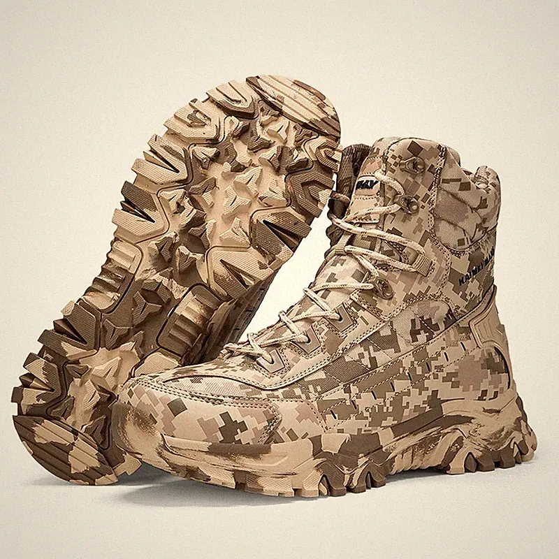 Men's High-Top Leather Breathable Combat Boots Outdoor Non-slip Hiking Boots