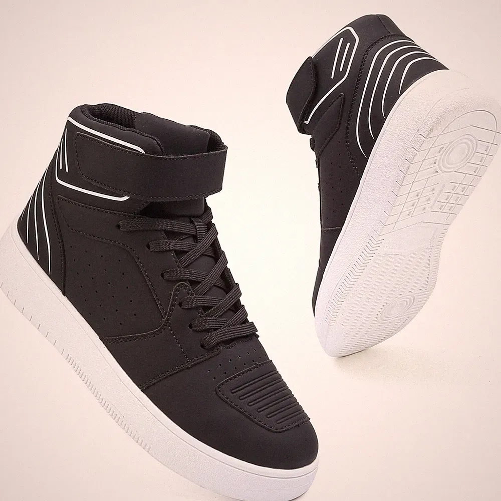 Men's High Top Motorcycle Boots with Ankle Strap Black/White Riding Shoes
