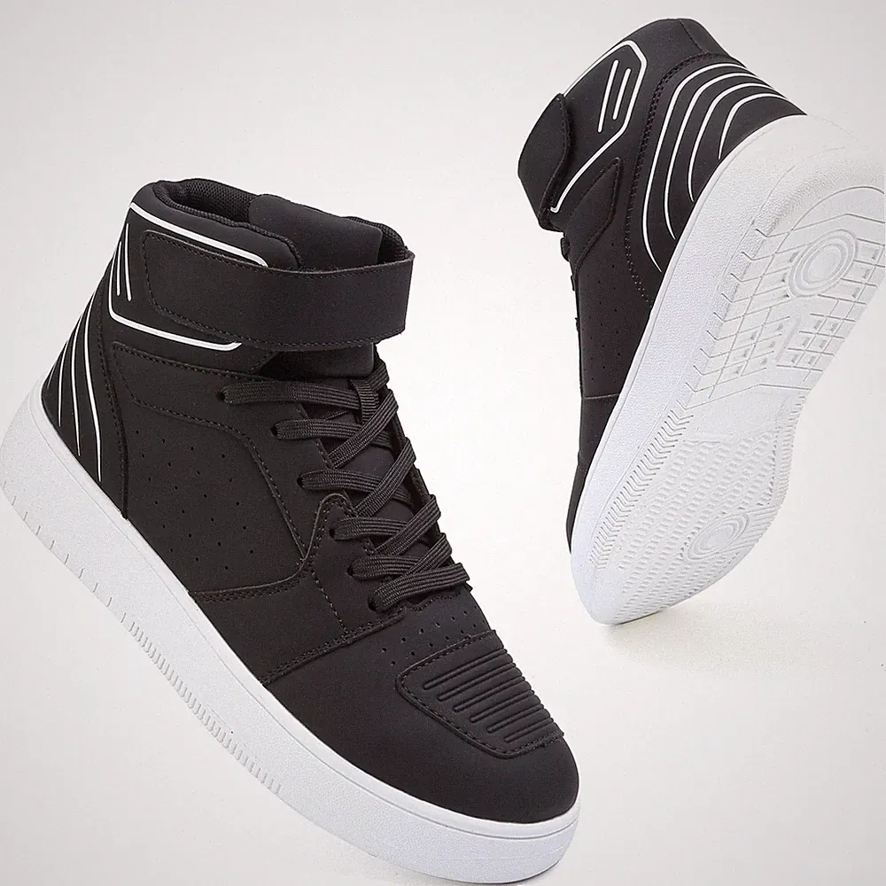 Men's High Top Motorcycle Boots with Ankle Strap Lace Up Riding Sneakers