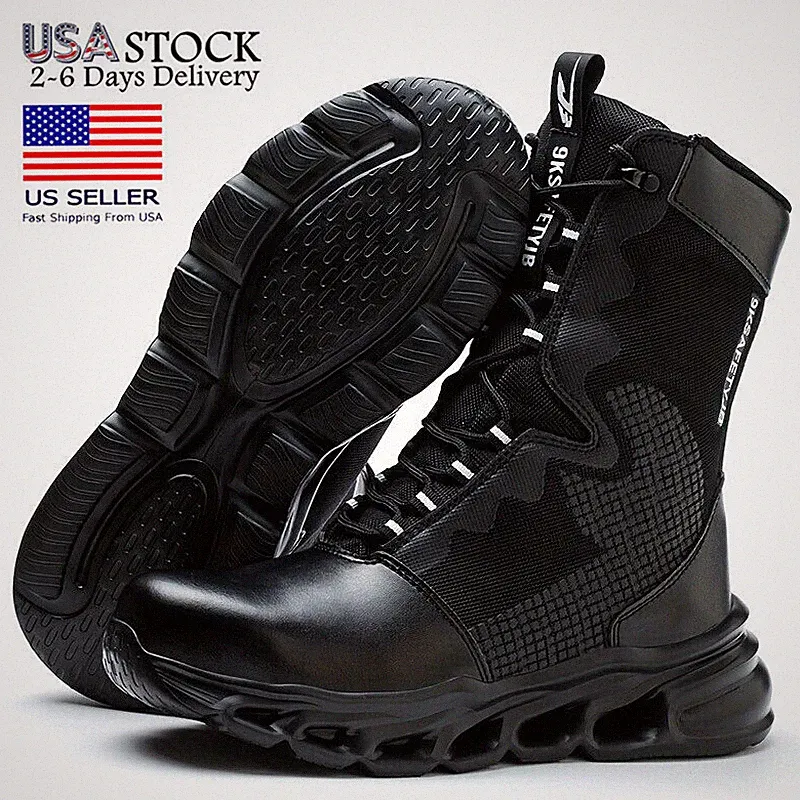 Men's High Top Steel Toe Anti-Puncture Work Safety Shoes Non Slip Combat Boots