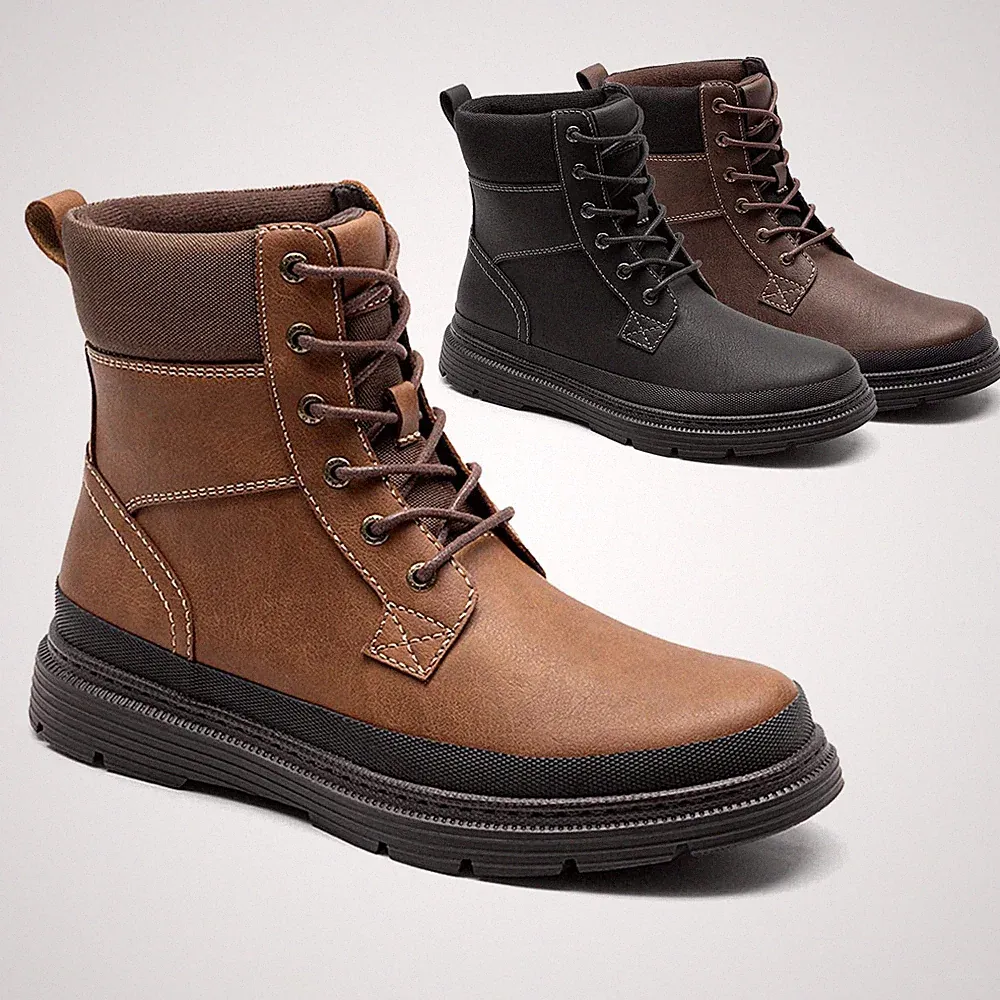 Men's High-Top Waterproof Fur Lined Anti-Slip Winter Boots for Outdoor Work