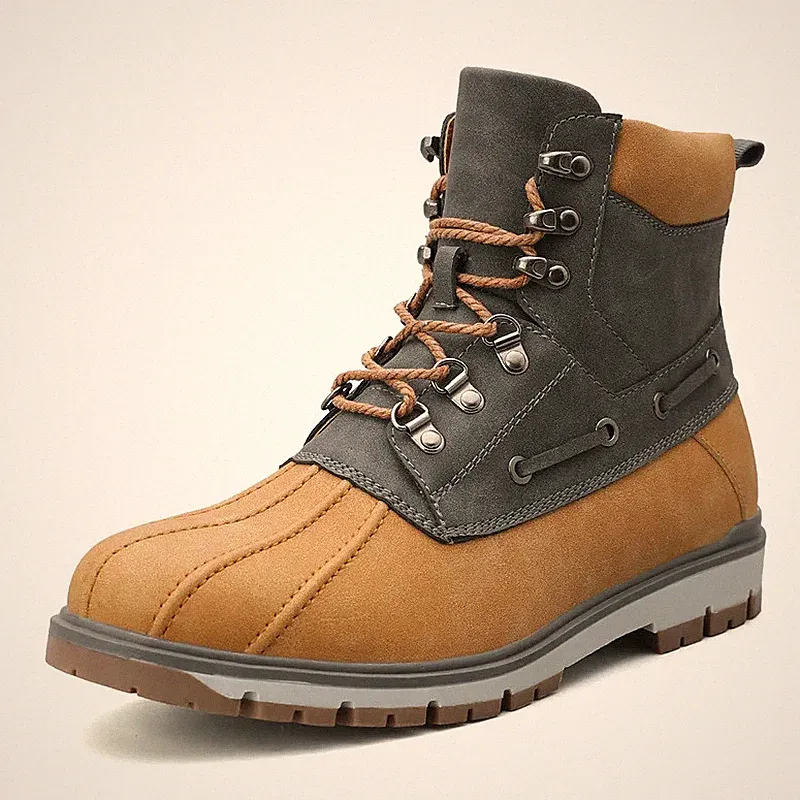 Men's Hiking Trekking Ankle Boots Genuine Leather High Top Lace Up Cotton Shoes