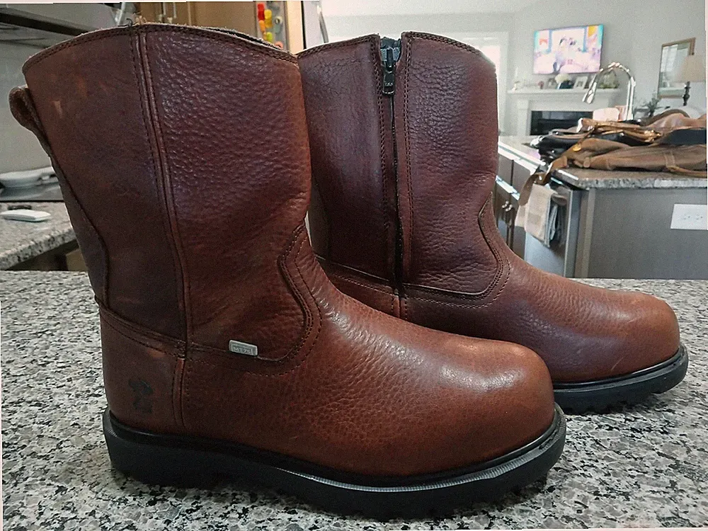 MEN'S IRON AGE WELLINGTON SIDE ZIP BROWN LEATHER WORK BOOTS SAFETY TOE SIZE 10 M