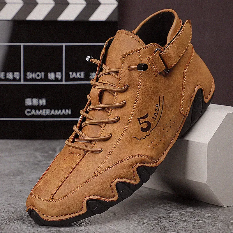 Men's Leather Boots Soft Athletic Business Walking Sneakers Fashion Casual Shoes