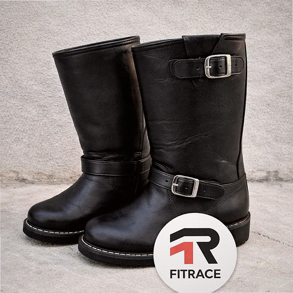 Men’s Leather Engineer Boots Motorcycle Biker Riding Harness Mid Calf Work Shoes