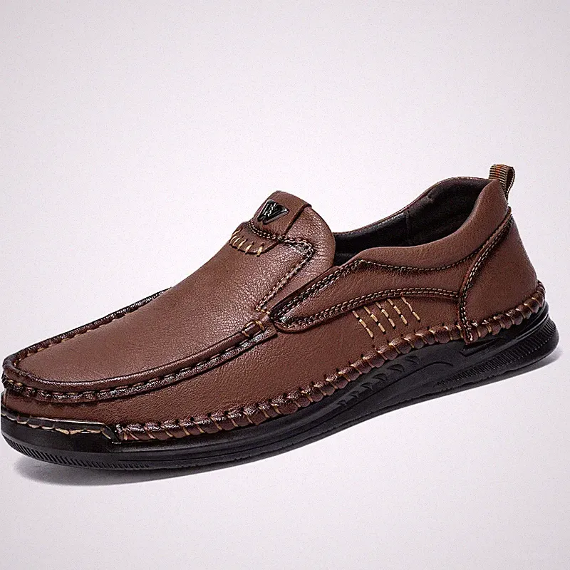Men's Leather Loafers Outdoor Hiking Shoes Casual Slip on Moccasins Hiking Boots