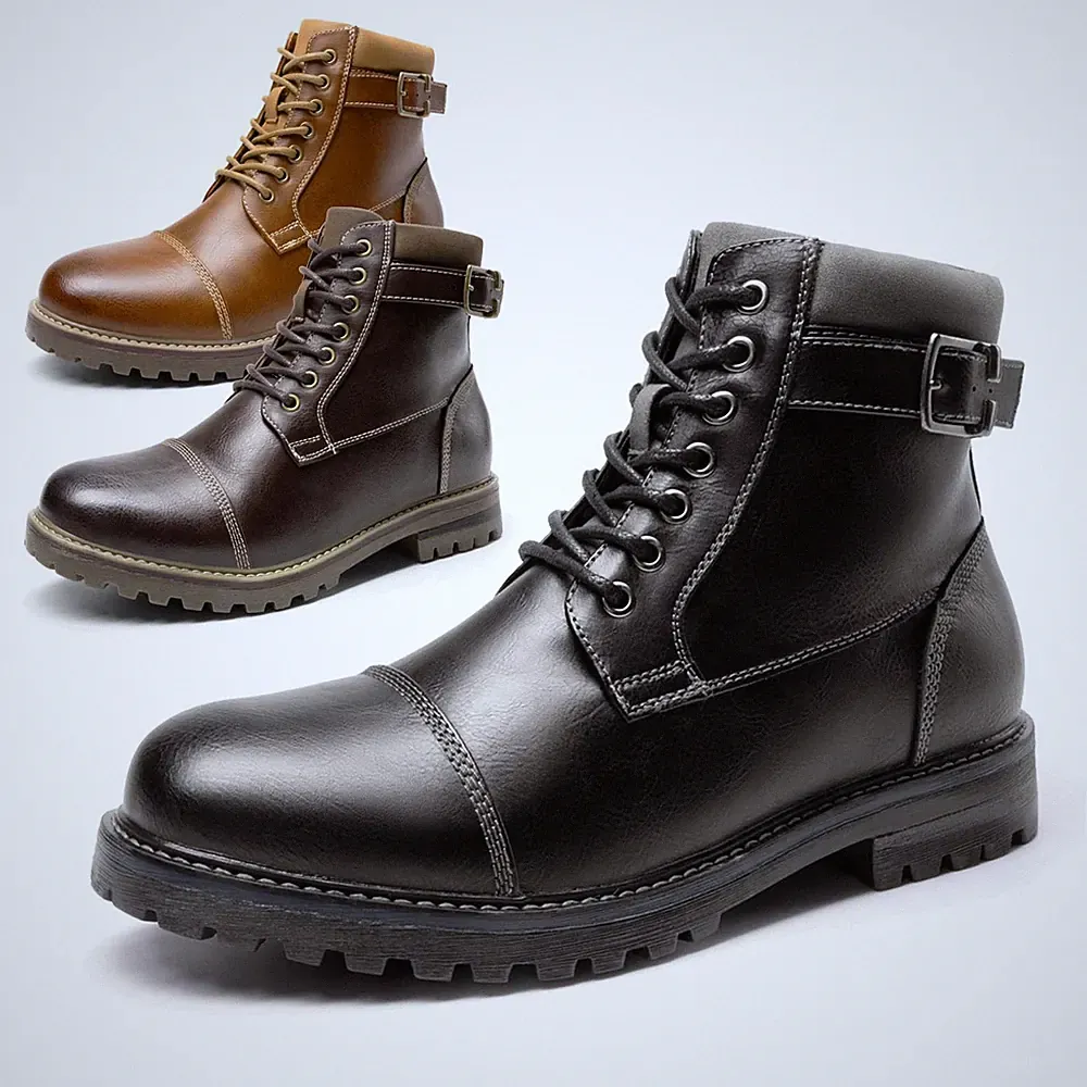 Men's Leather Motorcycle Boots Combat Winter Warm Fur Ankle Shoes US Size 6.5-13