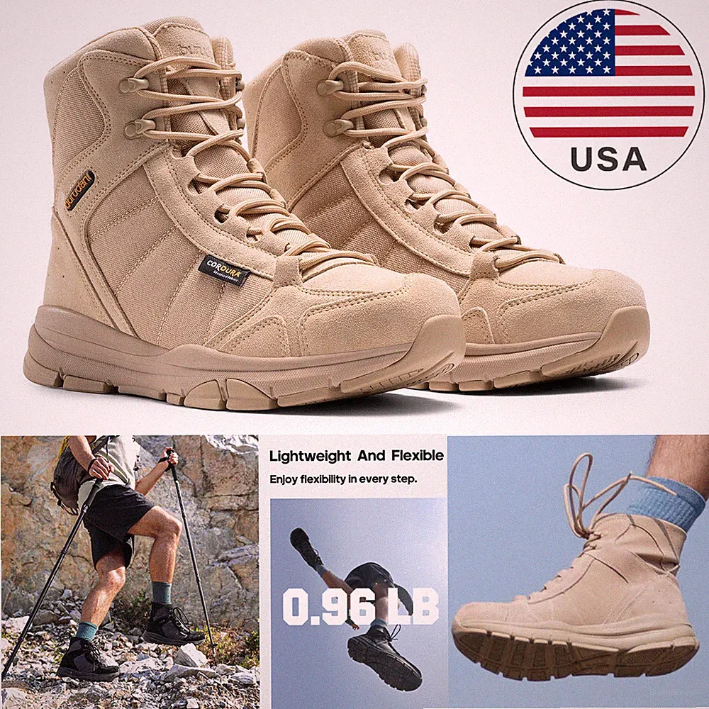 Men's Lightweight Military Tactical Work Boots Outdoor Combat Boots Black/Sand
