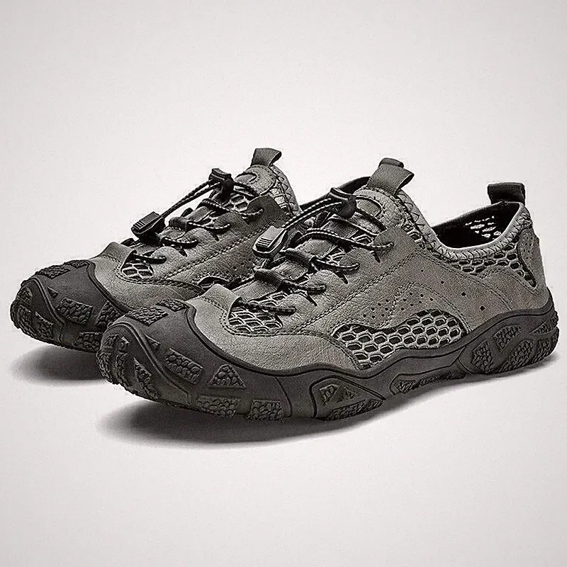 Men's Mesh Faux Leather Splice Shoes Casual Breathable Outdoor Hiking Sports SZ
