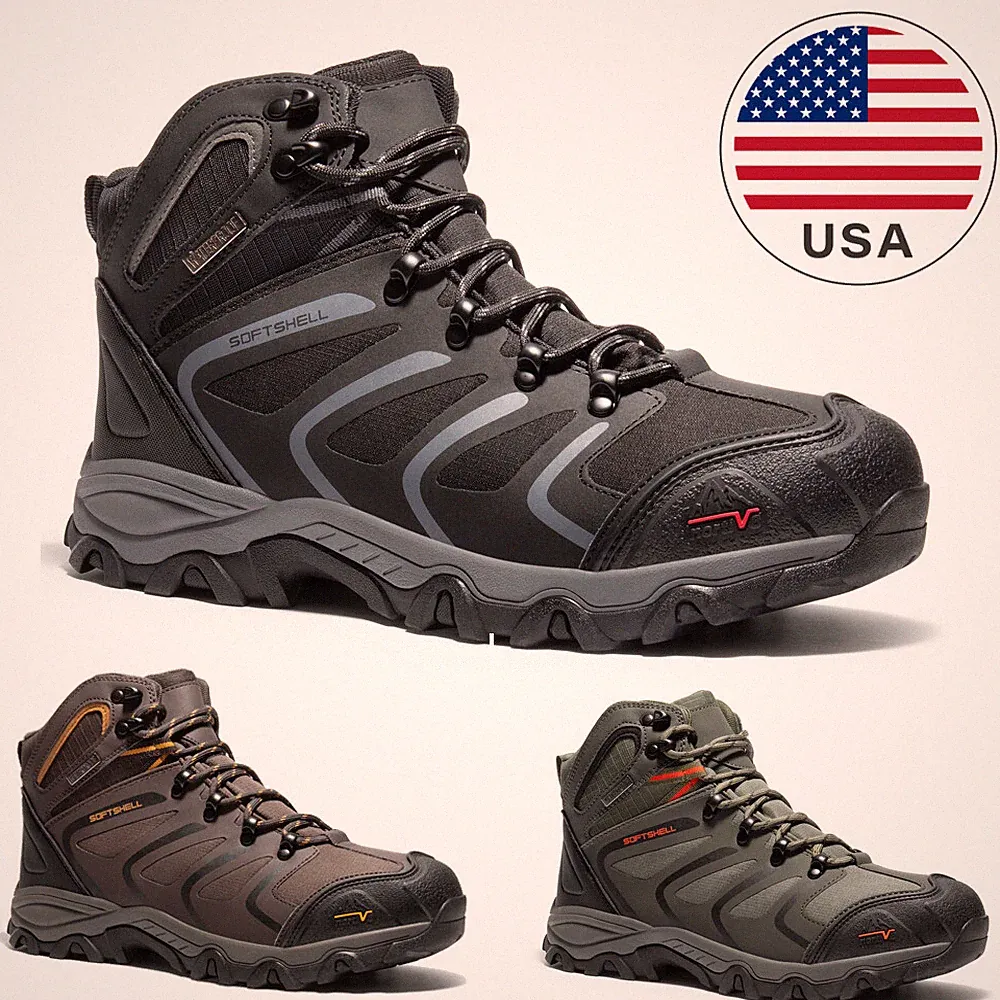 Men's Mid Ankle Waterproof Hiking Boots Non-Slip Outdoor Motorcycle Shoes