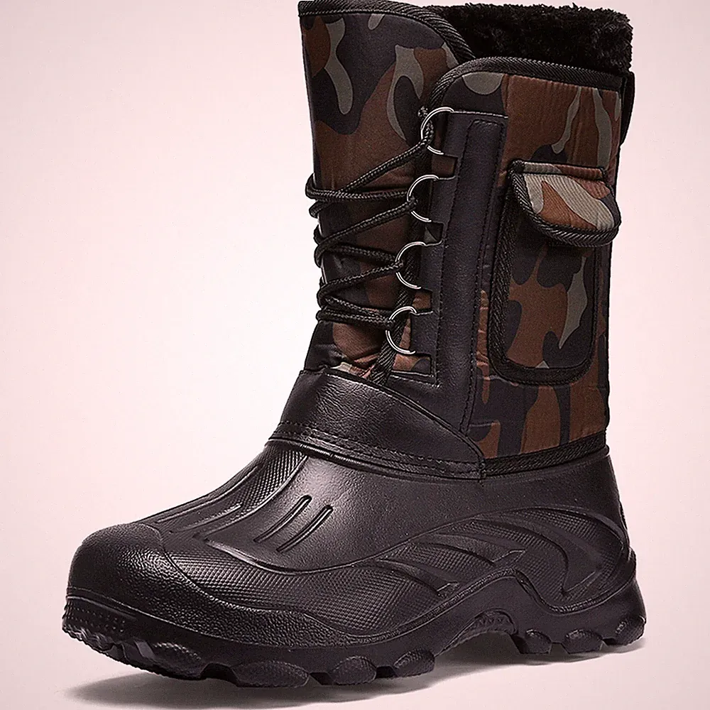 Men's Mid-Calf Winter Snow Boots Faux Fur Lined Winter Shoes Warm Hiking Boots