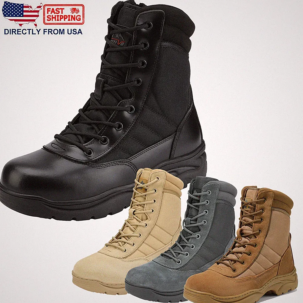 Men's Military Boots Tactical Side Zipper Work Boots Ankle Combat Boots