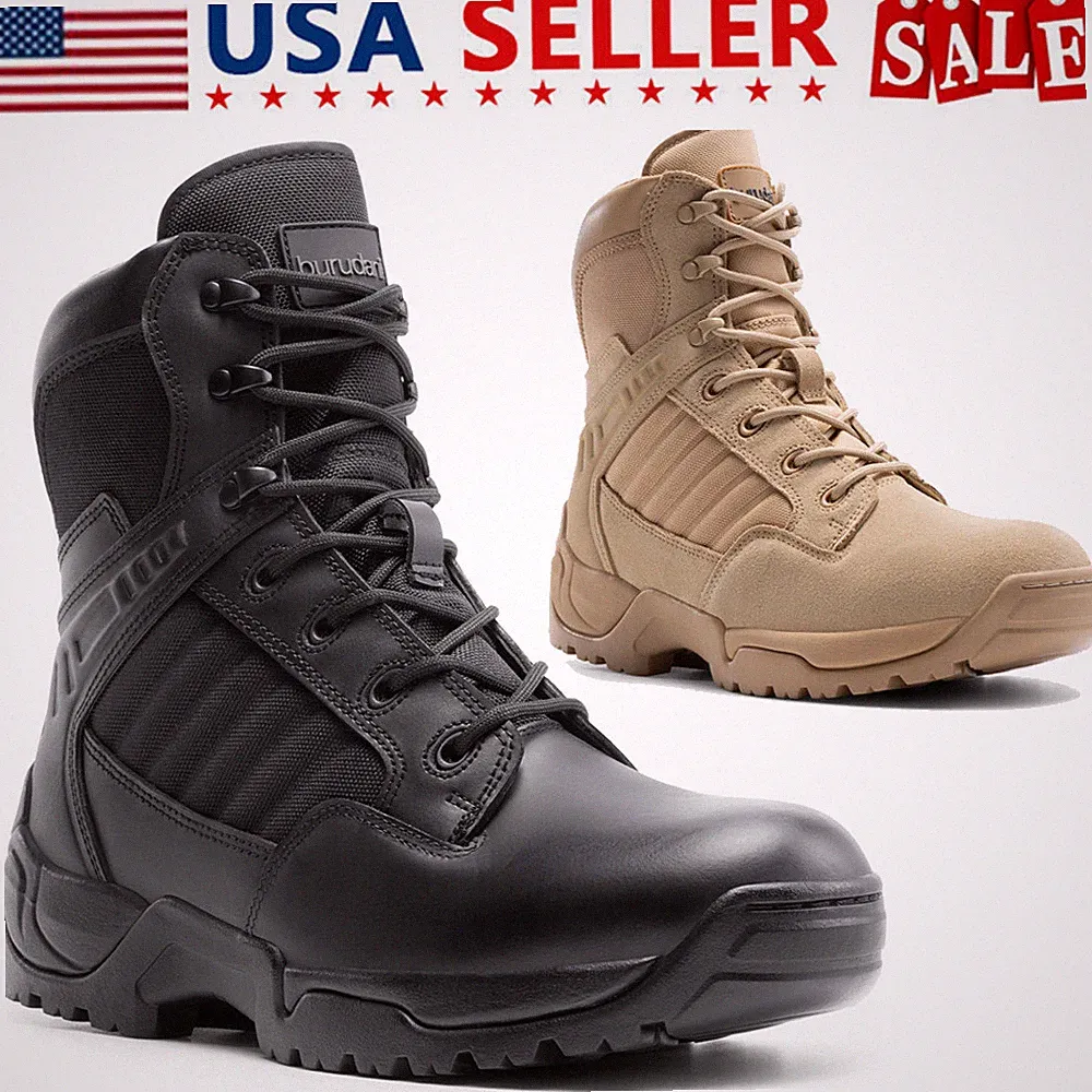 Men's Military Combat Boots Tactical Work Boots Outdoor Side Zipper Shoes