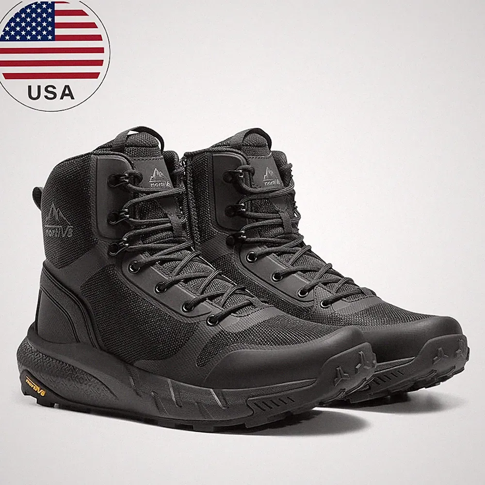 Men's Military Tactical Boots Lightweight Side Zipper Motorcycle Boots-Black