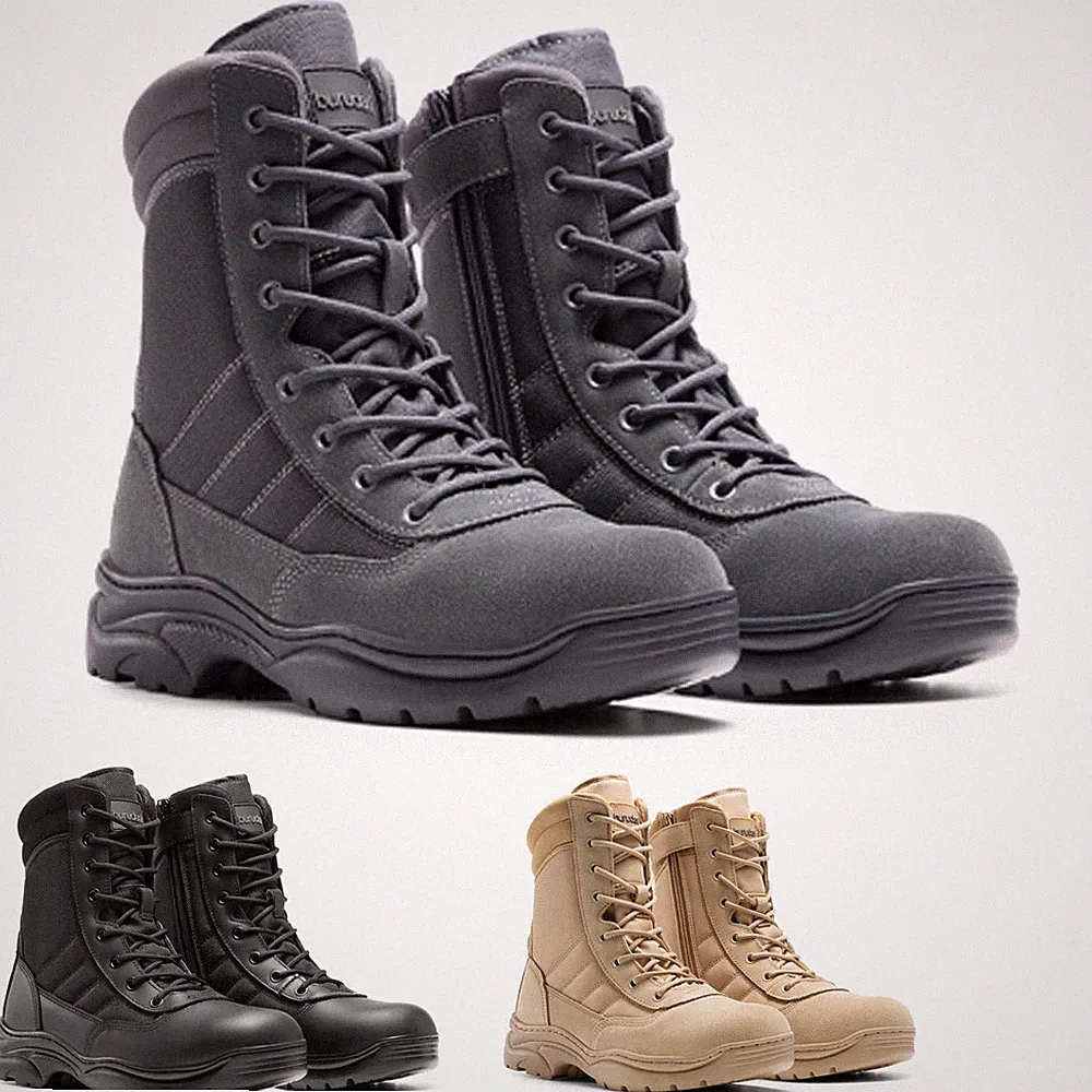 Men's Military Tactical Work Boots Leather Motorcycle Combat Boots