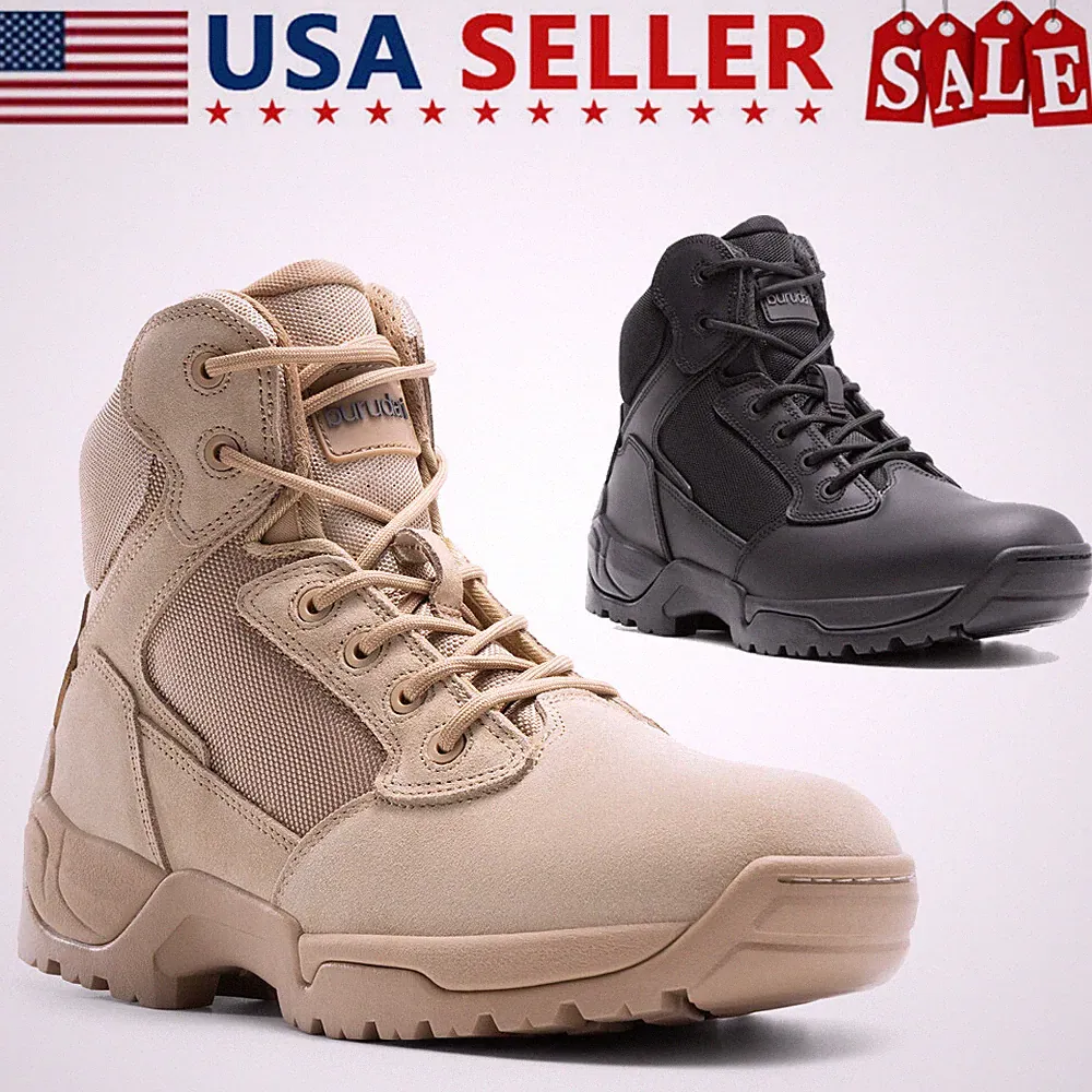 Men's Military Tactical Work Boots Side Zipper Motorcycle Combat Boots