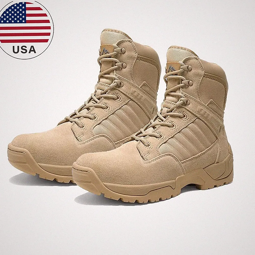 Men's Military Tactical Work Boots Side Zipper Outdoor Combat Shoes Wide Size