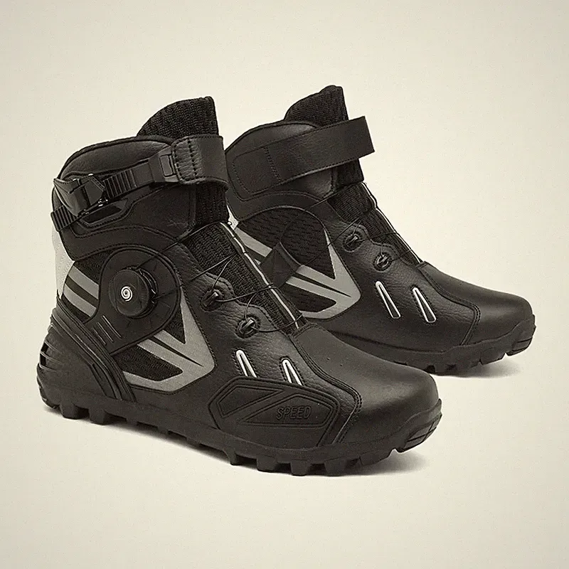 Men’s Motorcycle Boots Breathable TPU Protective Anti-Slip Riding Leather Shoes